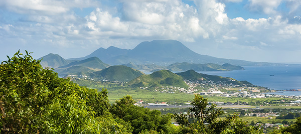 View of green mountains in the Caribbean 