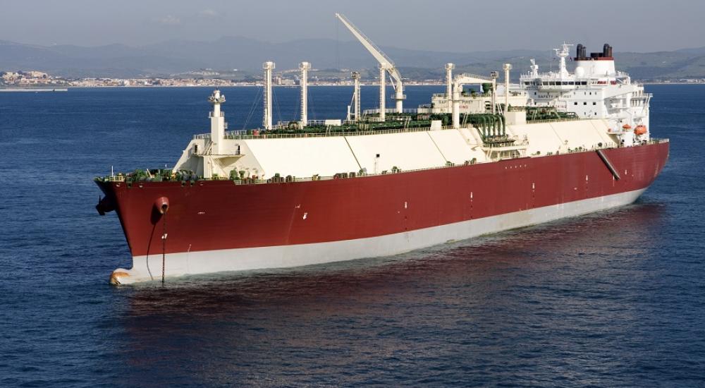 View of a LNG tanker in blue sea