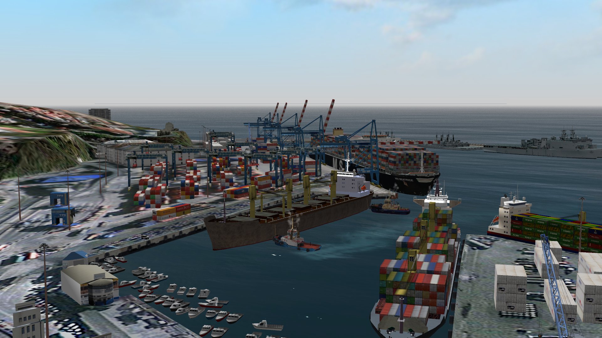 View of bulk carrier ship arriving at port of valparaiso on our ship simulator