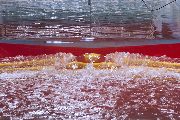 View of fish pass test in volumetric flow flume