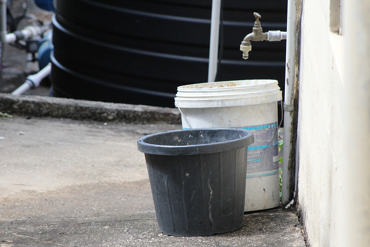 Buckets of water to show water supplies issue in the Caribbean