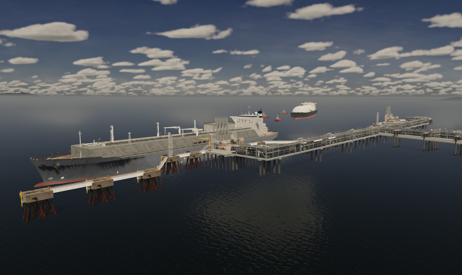 Screenshot of a numerical simulation of an moored hydrogen carrier ship