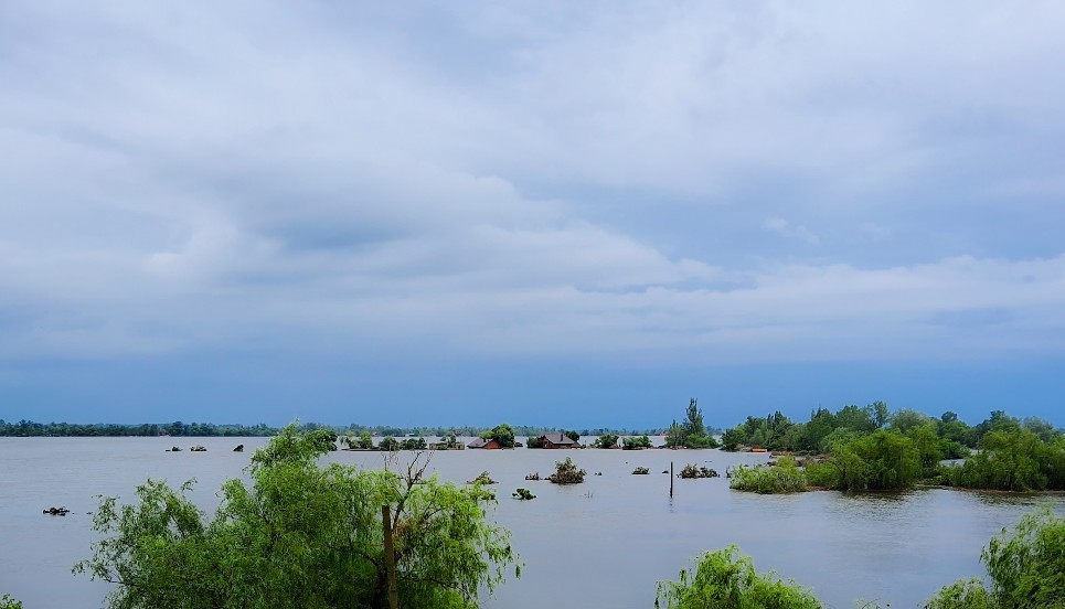 View of flooded area after breach of dam Kakhovka, Ukraine