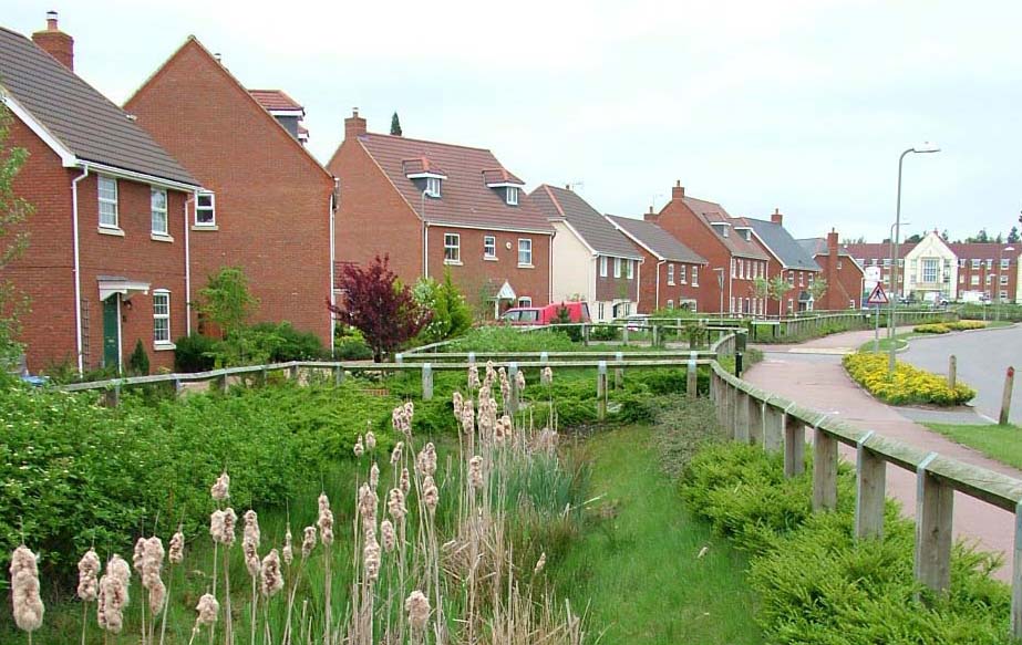 View of suds gardens in new housing developments