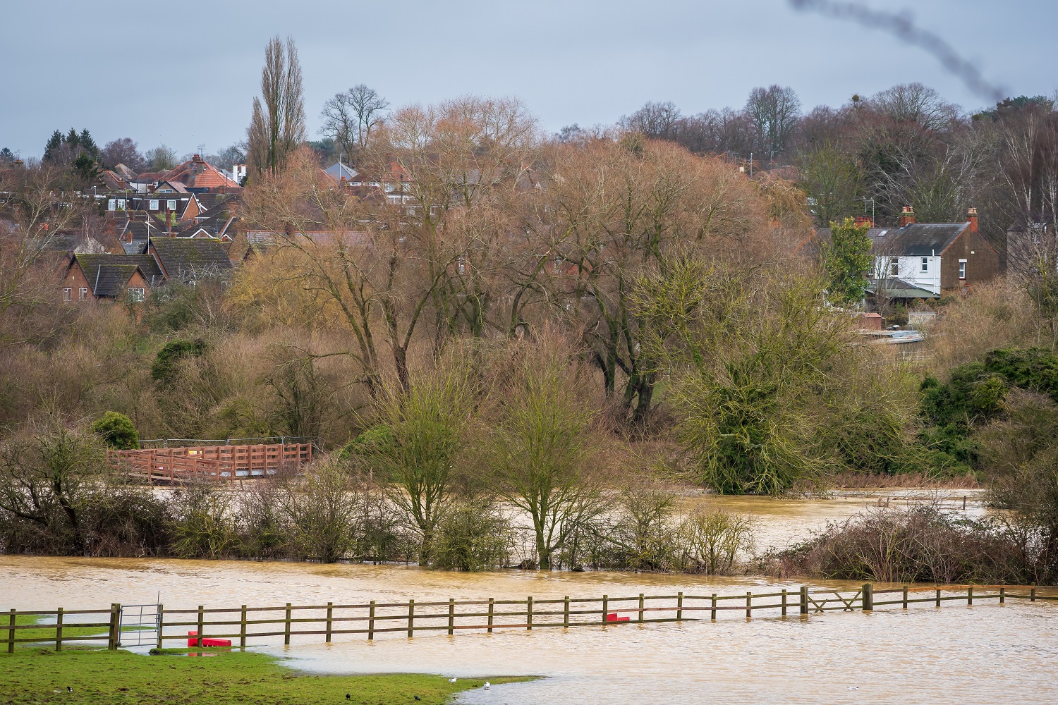 flooded river in Northampton village after heavy rains