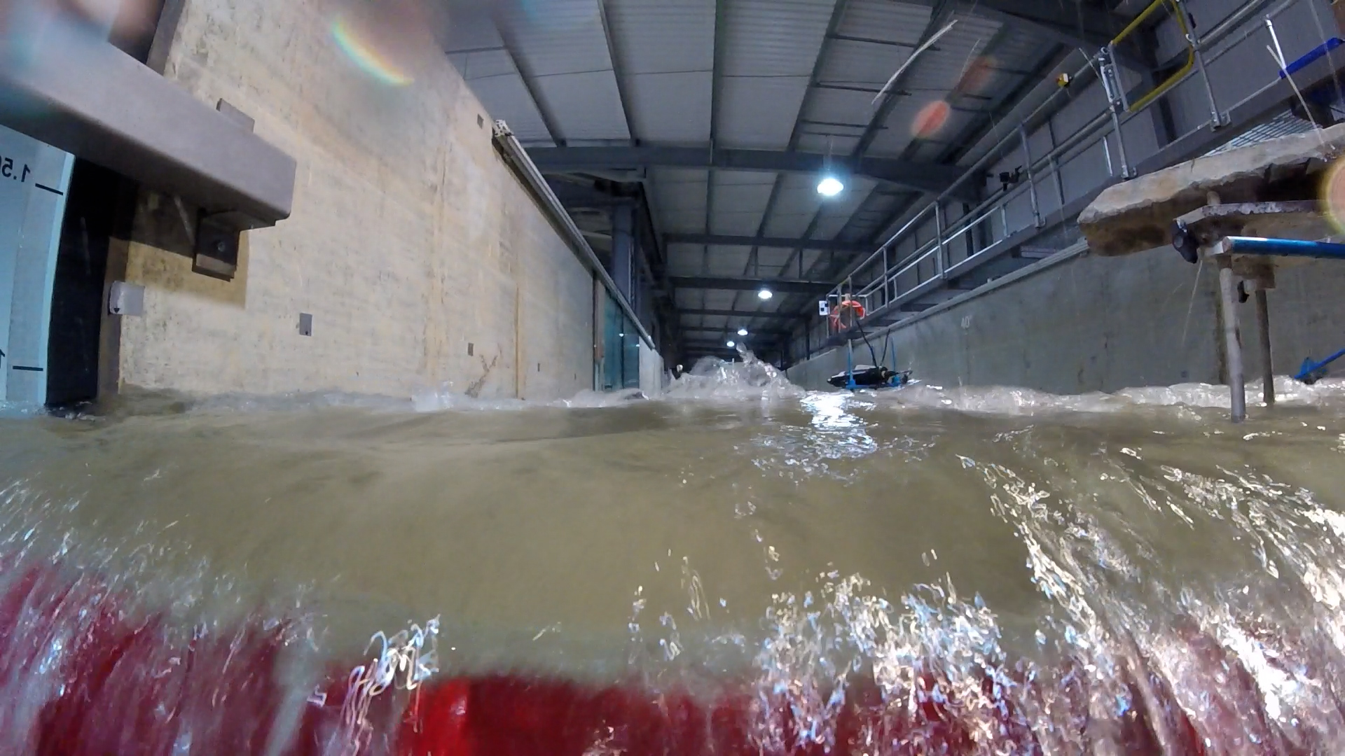 Simulated tsunami wave breaking in our labs