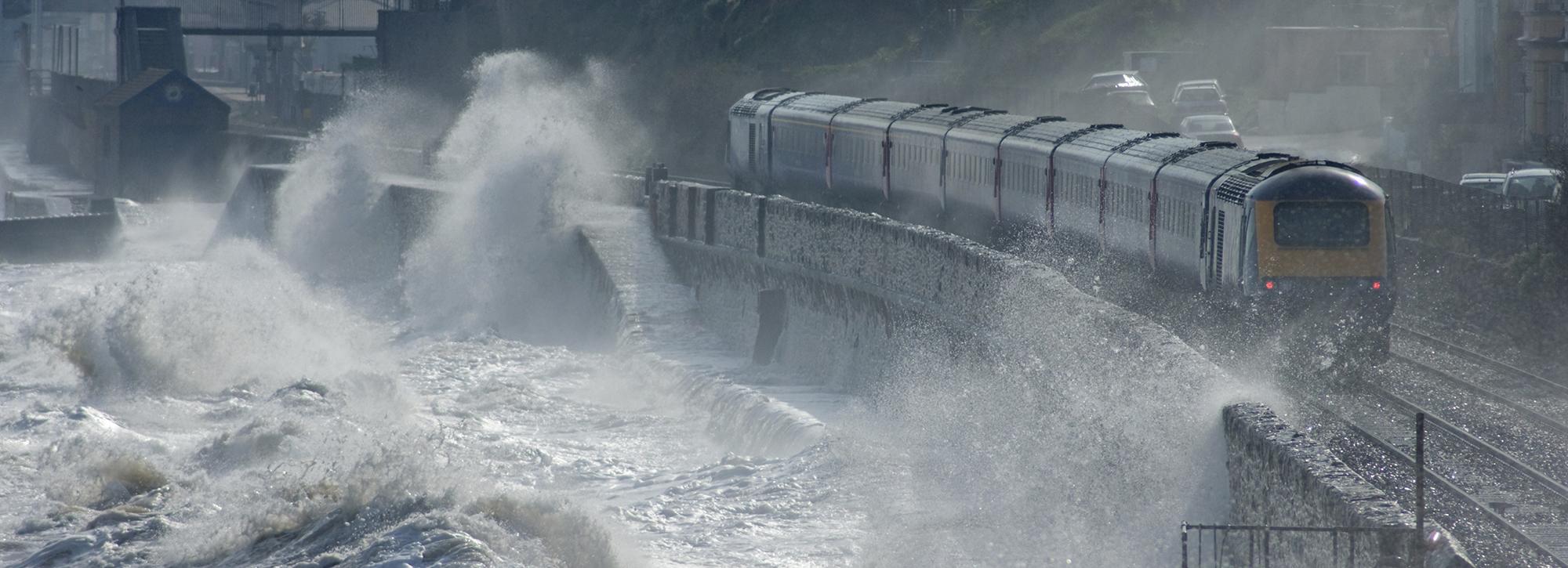 Waves overtopping the sea wall at Dawlish