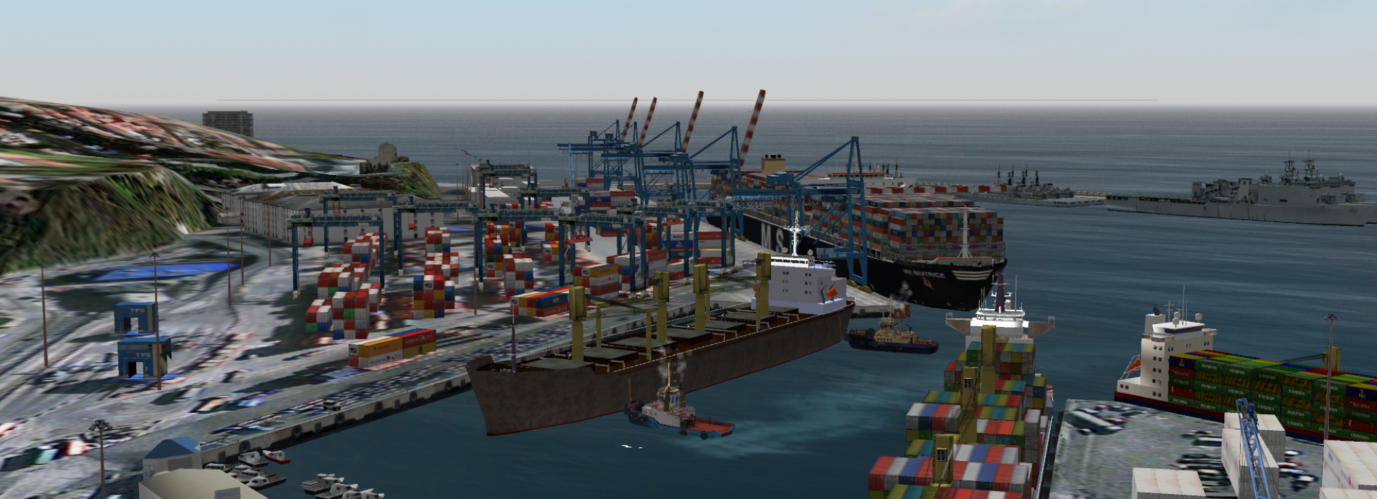 View of bulk carrier ship arriving at port of valparaiso on our ship simulator