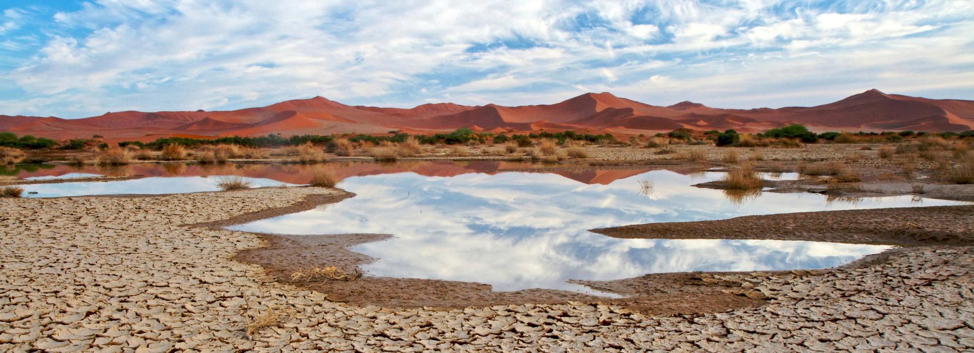 reservoir with small water puddles showing water scarcity in Africa