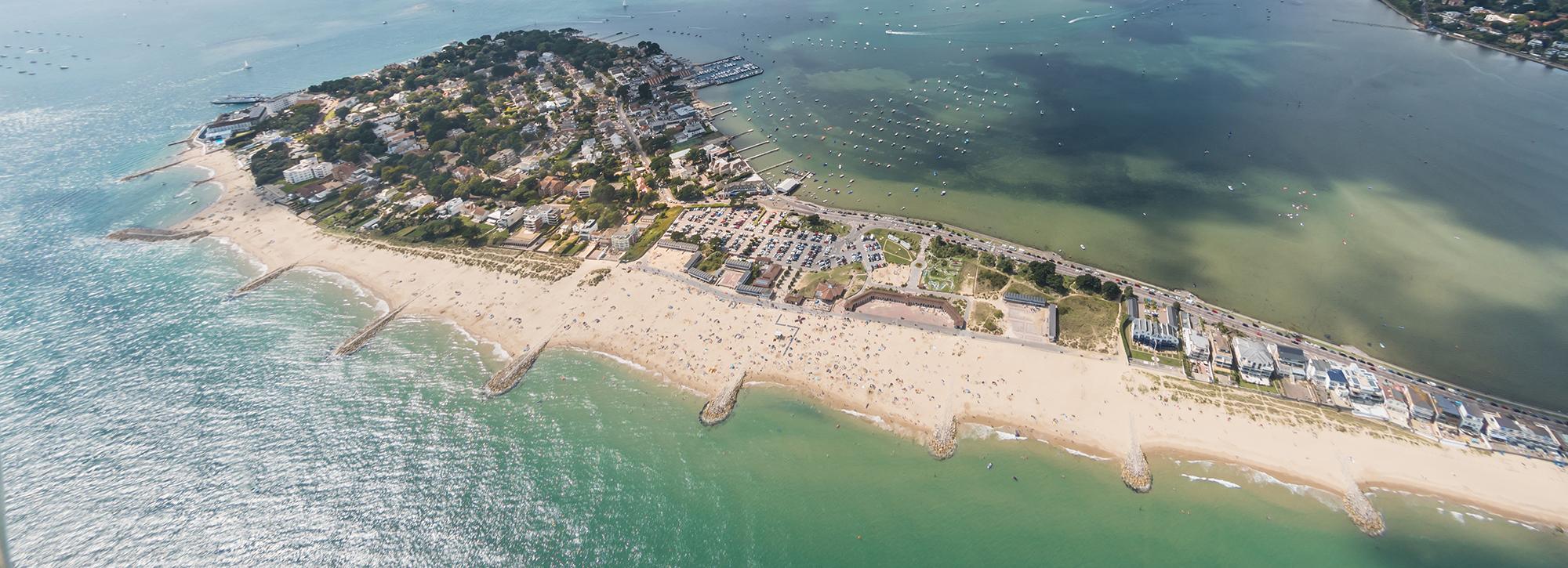 Aerial view a sand bank and a beach