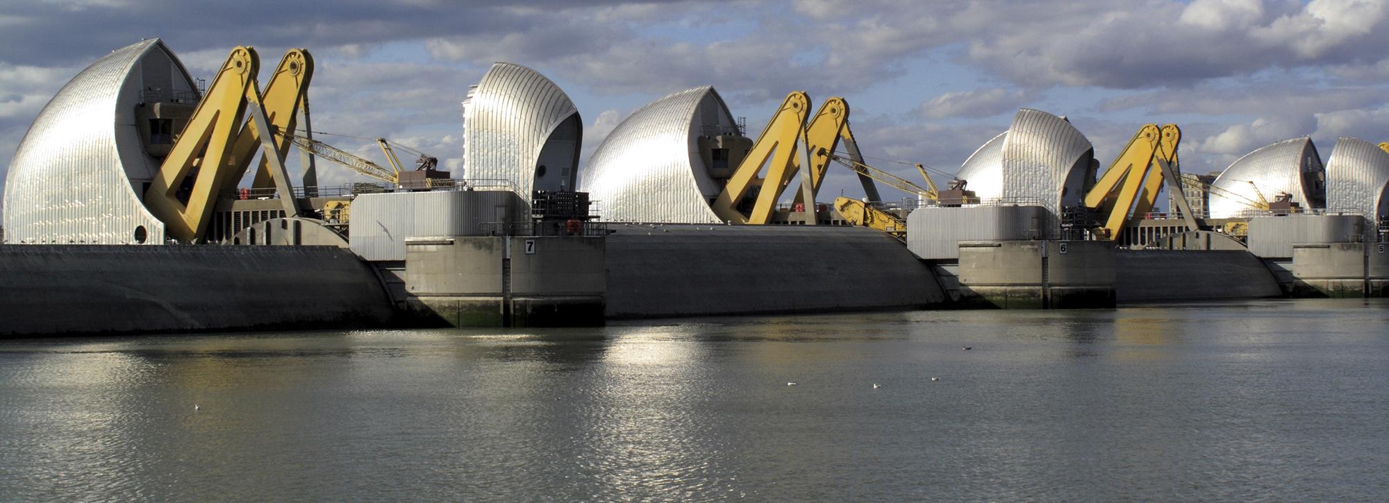 Panoramic view of the Thames Barrier Flood gates