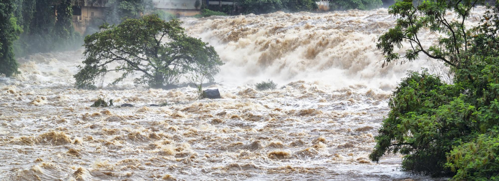 View of tropical floods in a street