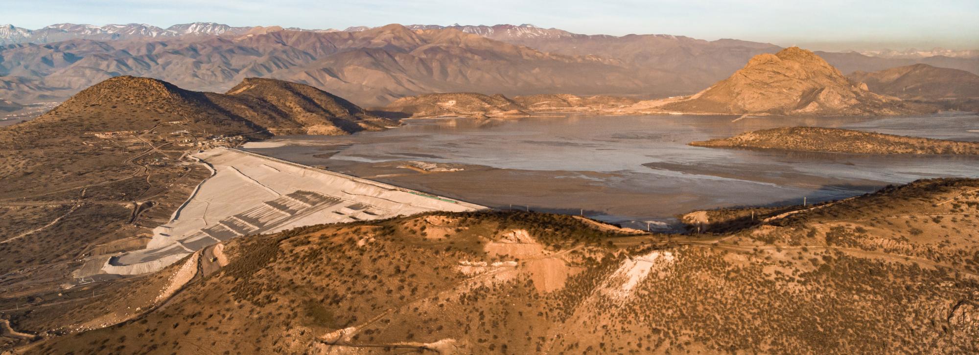 Aerial view of Tortolas Tailings dam in Chile