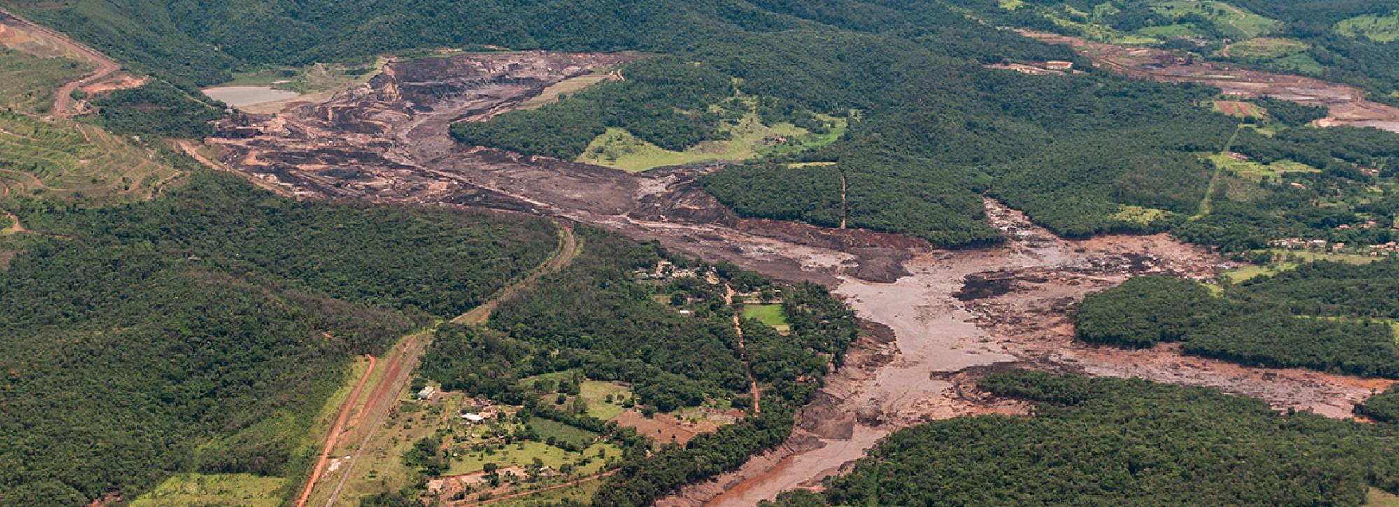 An aerial photo of the Brumadinho dam disaster in Brazil