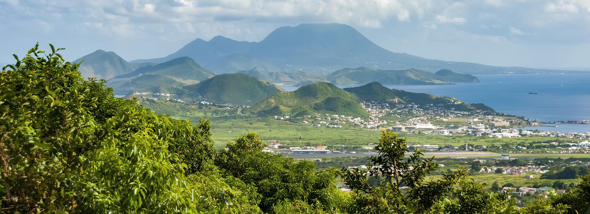 View of green mountains in the Caribbean