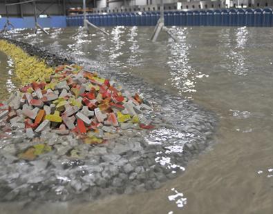 View of a breakwater in a physical model