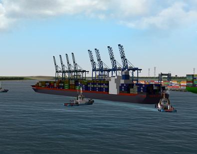 Computer simulation view of Felixstowe port simulation, UK