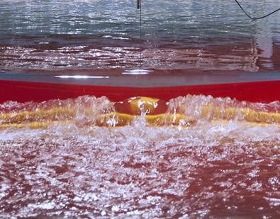 View of fish pass test in volumetric flow flume