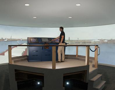 View inside the UK Ship simulator with screens