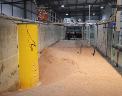 View of physical model set up to test scour protection