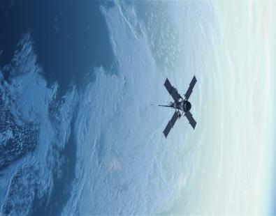 Picture of a satellite in space around the Earth