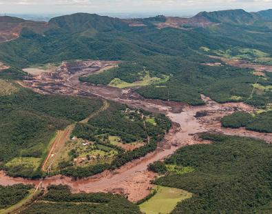 An aerial photo of the Brumadinho dam disaster in Brazil