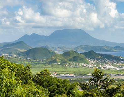 View of green mountains in the Caribbean 