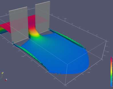 screensjhot of computer simulation of surface water for dambreak