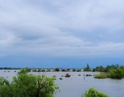 View of flooded area after breach of dam Kakhovka, Ukraine