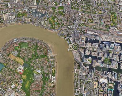 Satellite view of River Thames in London