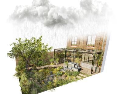 Artistic view of the Flood resilient garden rain