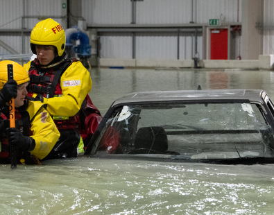 Emergency services in a water rescue training