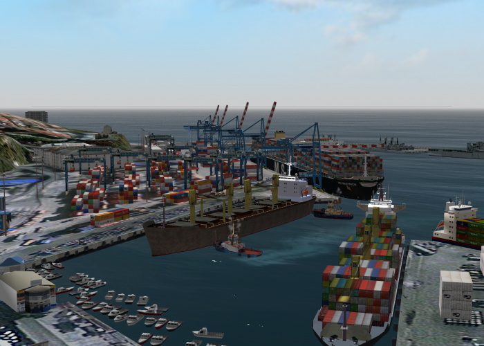 View of bulk carrier ship arriving at port of valparaiso on our ship simulator