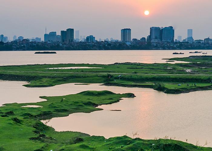 View of swamps in sunset