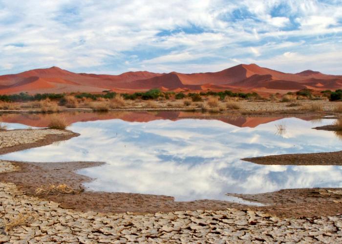 reservoir with small water puddles showing water scarcity in Africa