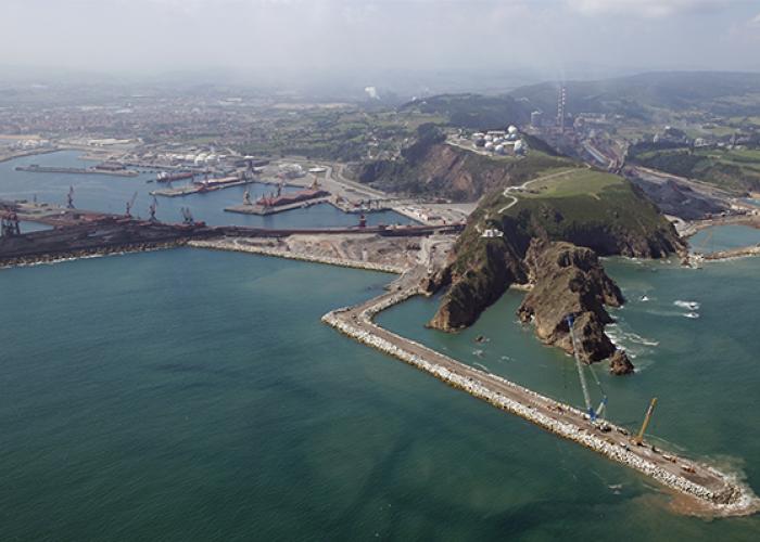 Aerial view of port of Gijon, Spain and its marine protection, such as breakwaters