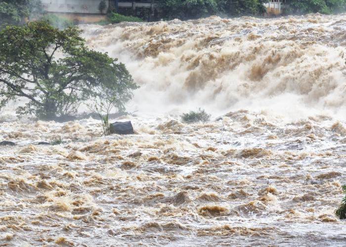 View of tropical floods in a street