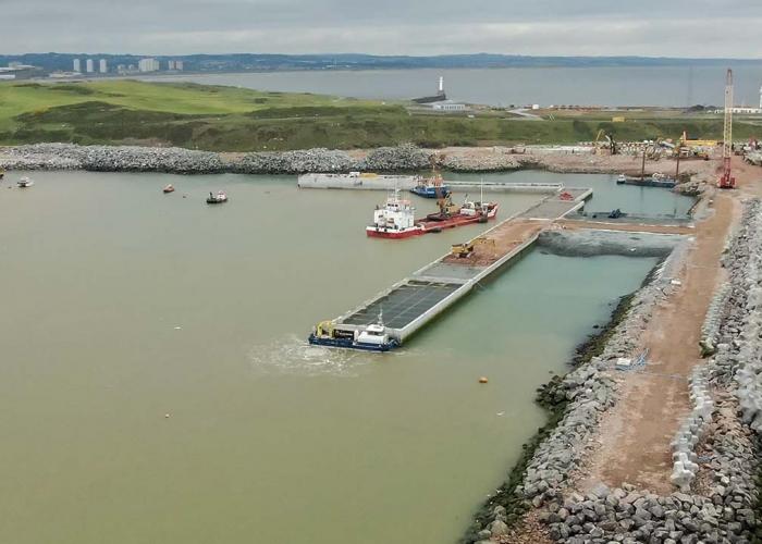 View of a breakwater in construction