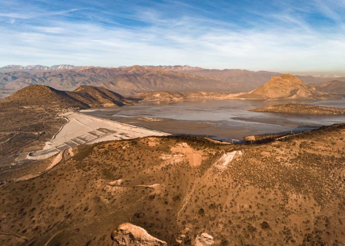Aerial view of Tortolas Tailings dam in Chile