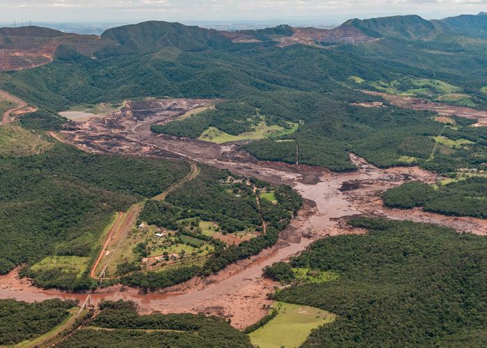 An aerial photo of the Brumadinho dam disaster in Brazil