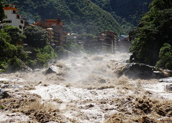 River floods in city in Peru, South America