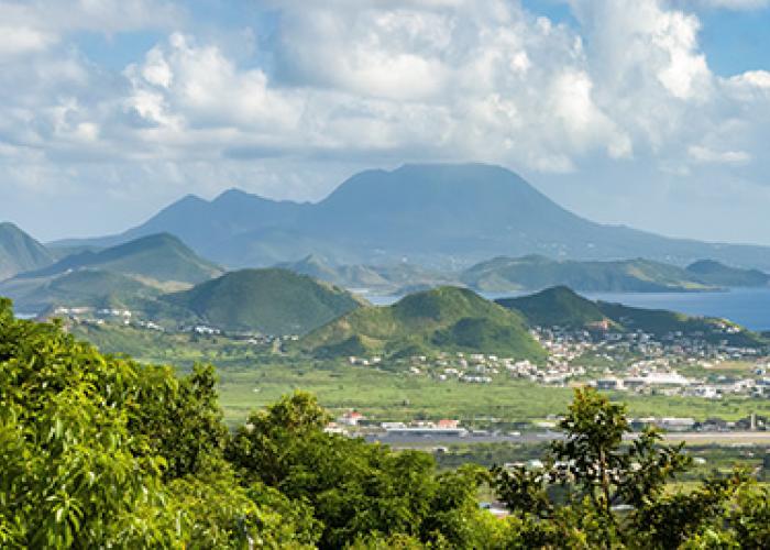 View of green mountains in the Caribbean 