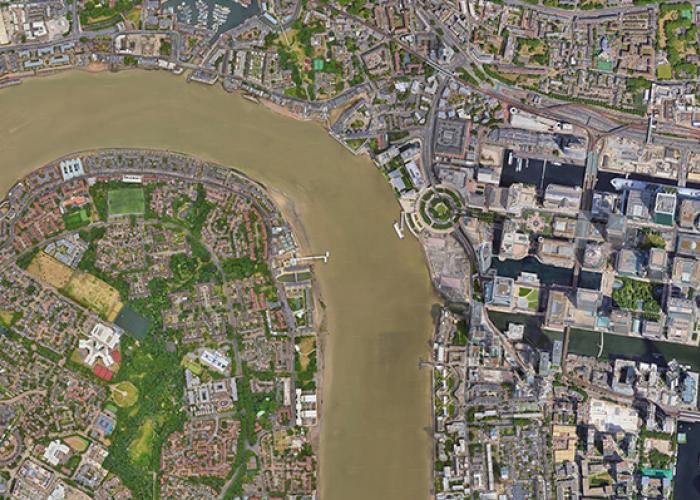 Satellite view of River Thames in London