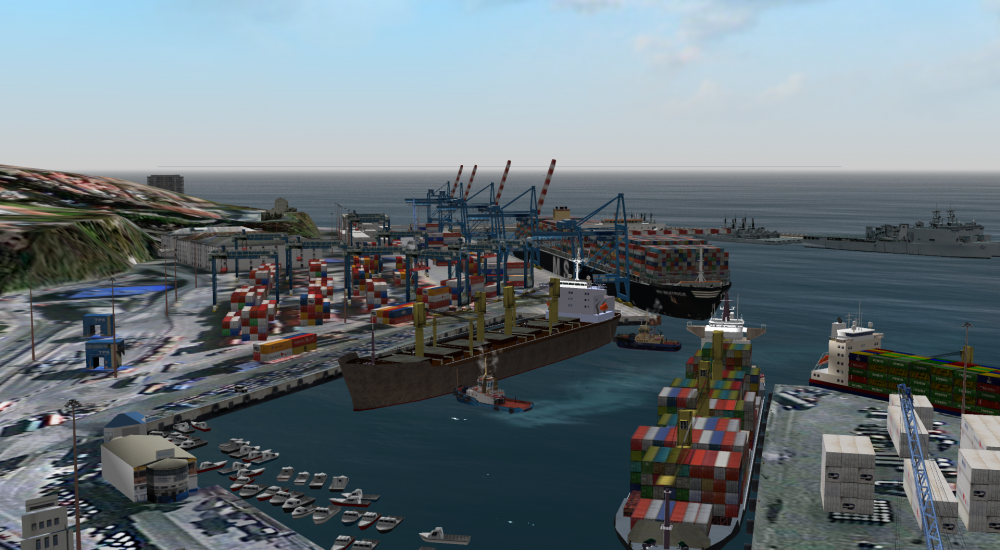 View of bulk carrier ship arriving at port of valparaiso on our ship simulator