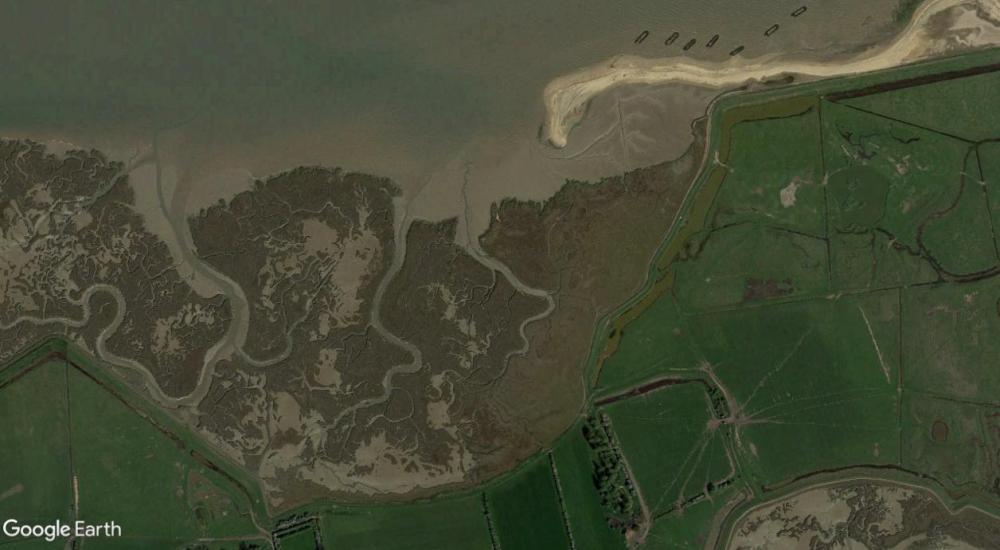 Aerial view of Horsey island, UK showing beneficial use of dredged materials