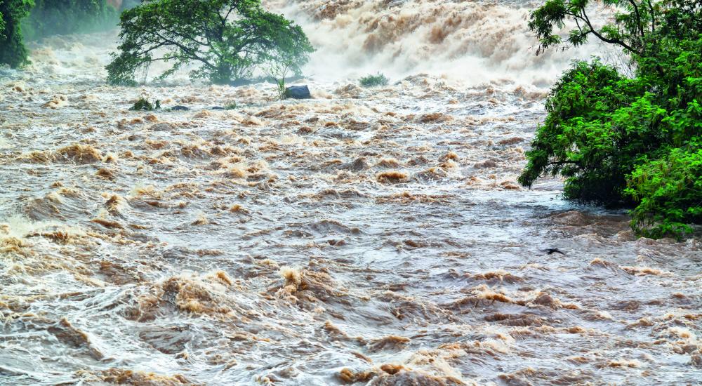 View of a flooded street in tropical environment