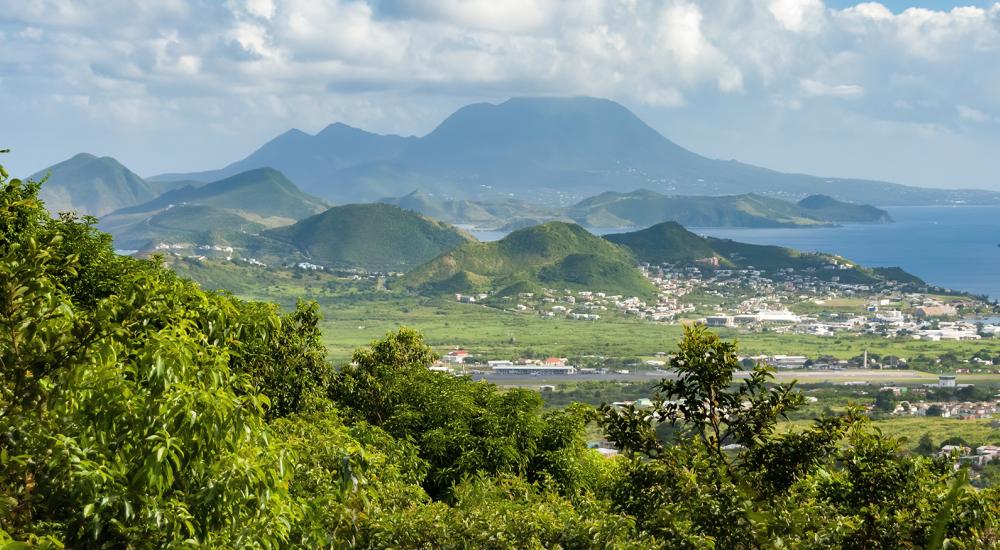 View of green mountains in the Caribbean 