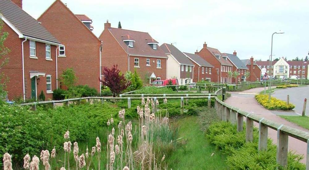 View of suds gardens in new housing developments