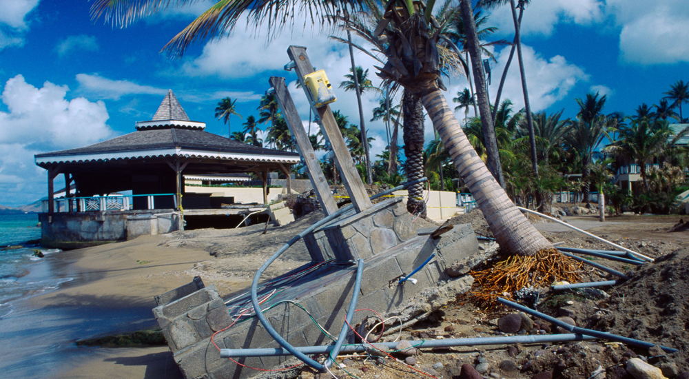 View of hurricane damage at coast of St Nevis island