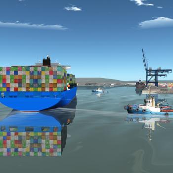 Screenshot of a tug towing ship simulations used for feasibility studies 
